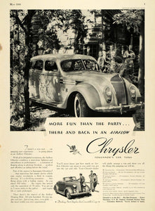 1936 Ad Chrysler Detroit Six Coupe Vehicle Woods Cabin - ORIGINAL SPM1