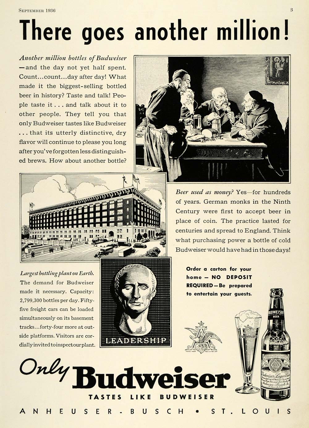 1936 Ad Anheuser-Busch Budweiser German Monks History - ORIGINAL SPM1