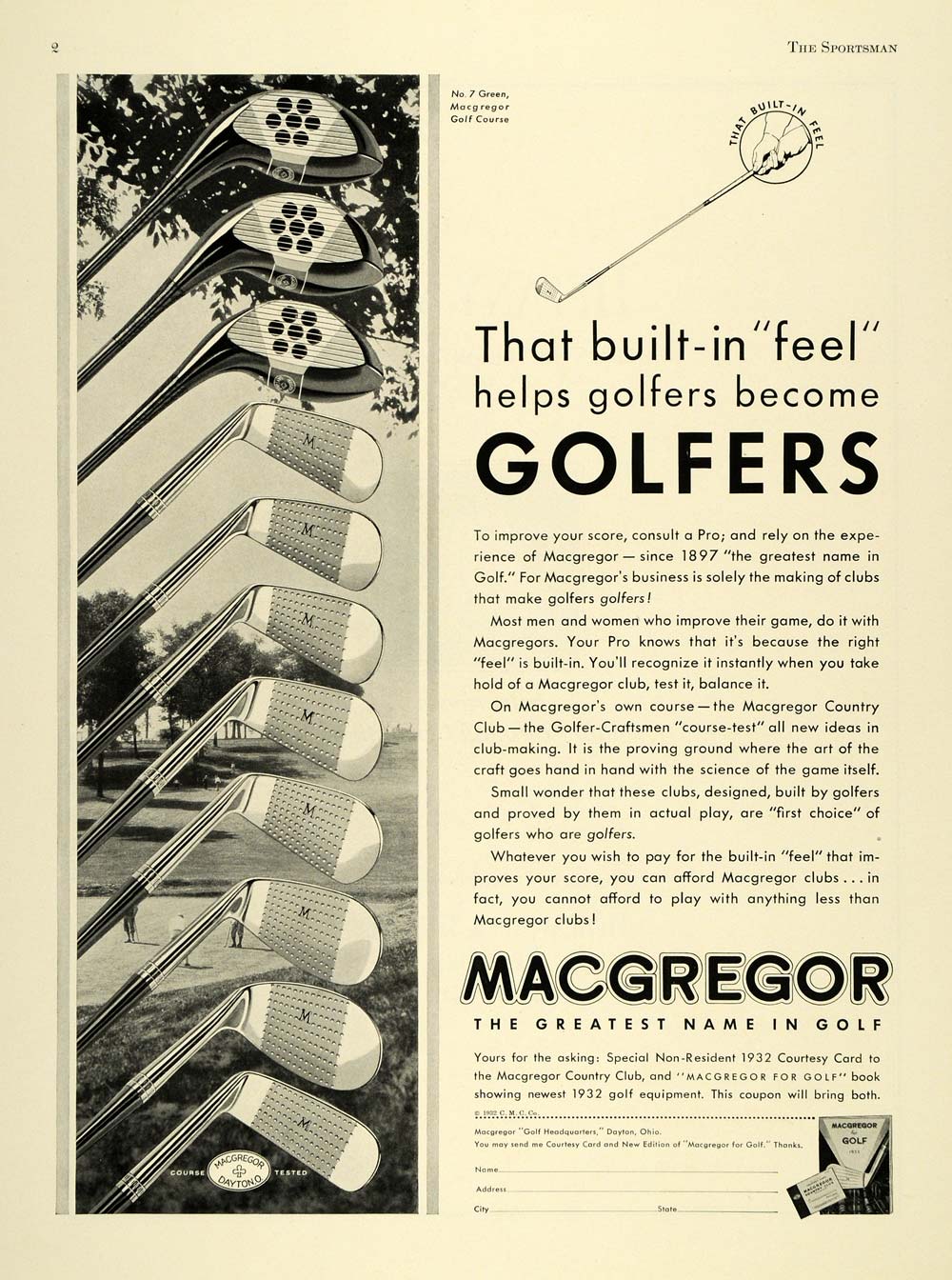 1932 Ad Macgregor Country Green Professional Golf Clubs - ORIGINAL SPM1
