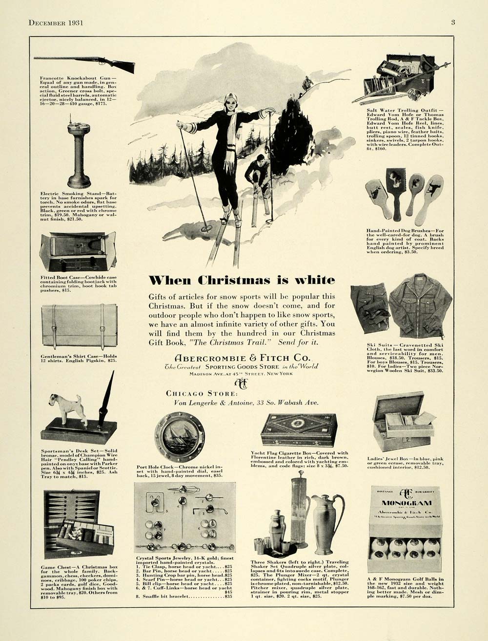 1931 Ad Abercrombie Fitch Christmas Sports Goods Skiing - ORIGINAL SPM1