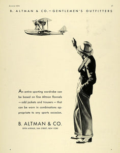 1931 Ad B. Altman Gentlemen's Clothing Airplane Waving - ORIGINAL SPM1