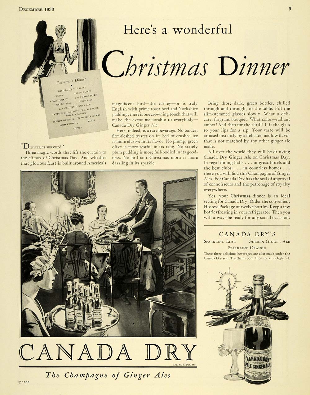1930 Ad Canada Dry Ginger Ale Inc. Champagne Christmas - ORIGINAL SPM1