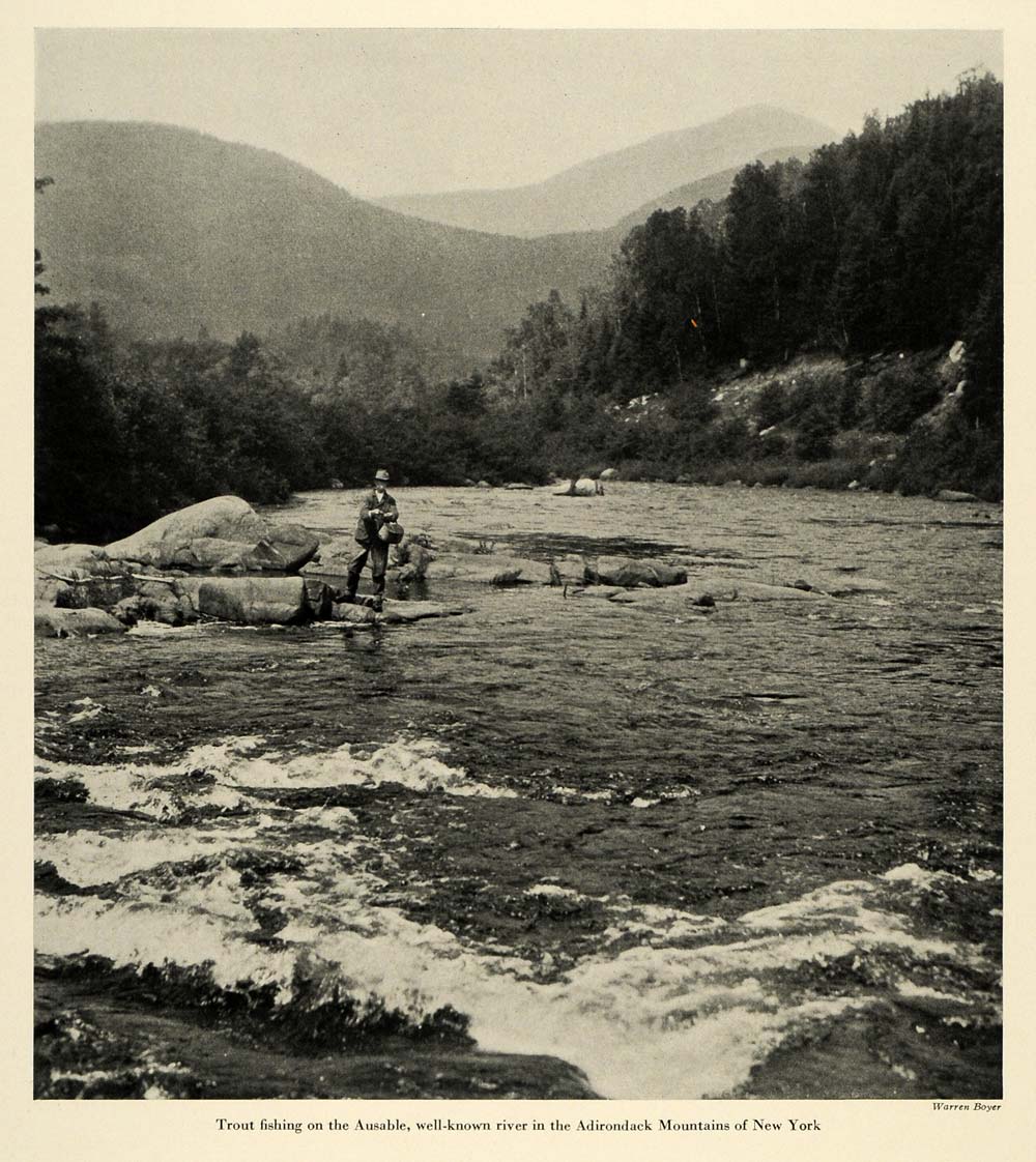 1936 Print Trout Fisher Ausable River Adirondack Scenic ORIGINAL HISTORIC SPM1