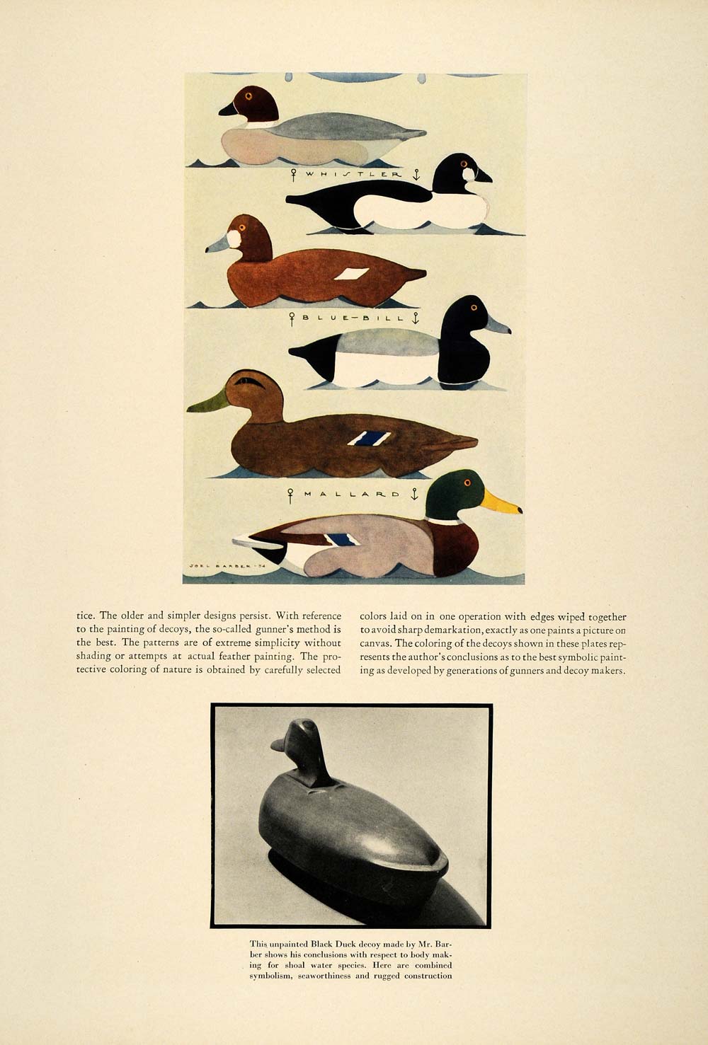 1934 Article Duck Waterfowl Wood Decoys Joel Barber ORIGINAL SPM1