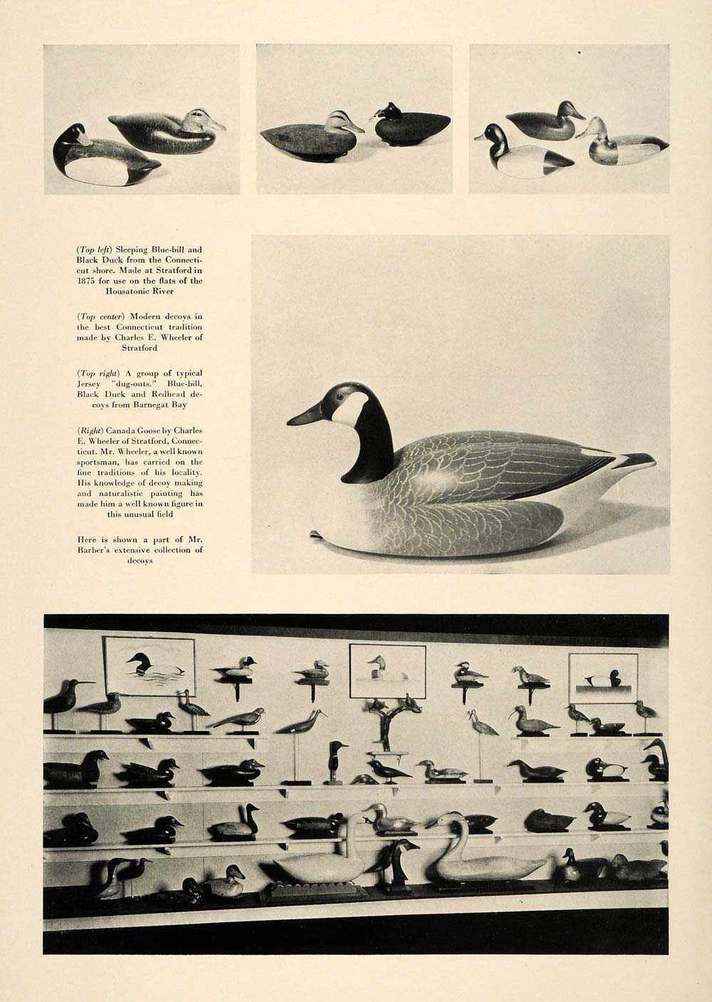 1934 Article Duck Waterfowl Wood Decoys Joel Barber ORIGINAL SPM1
