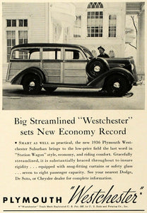1936 Ad Plymouth Westchester Suburban Automobile Car - ORIGINAL ADVERTISING SPM1