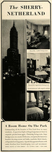 1933 Ad Sherry-Netherland Hotel Apartments Lodging NY - ORIGINAL SPM1