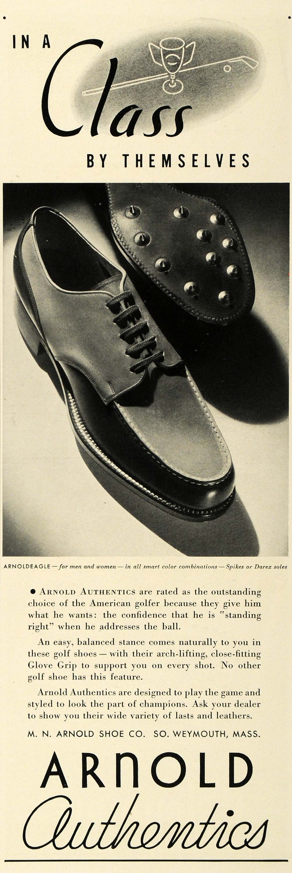 1936 Ad M N Arnold Shoe Co. Authentic Golfing Shoes - ORIGINAL ADVERTISING SPM1