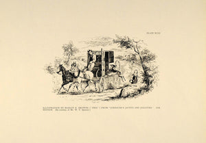 1924 Deer Post Chaise Hablot K. Browne Antique Print - ORIGINAL HISTORIC SPT1