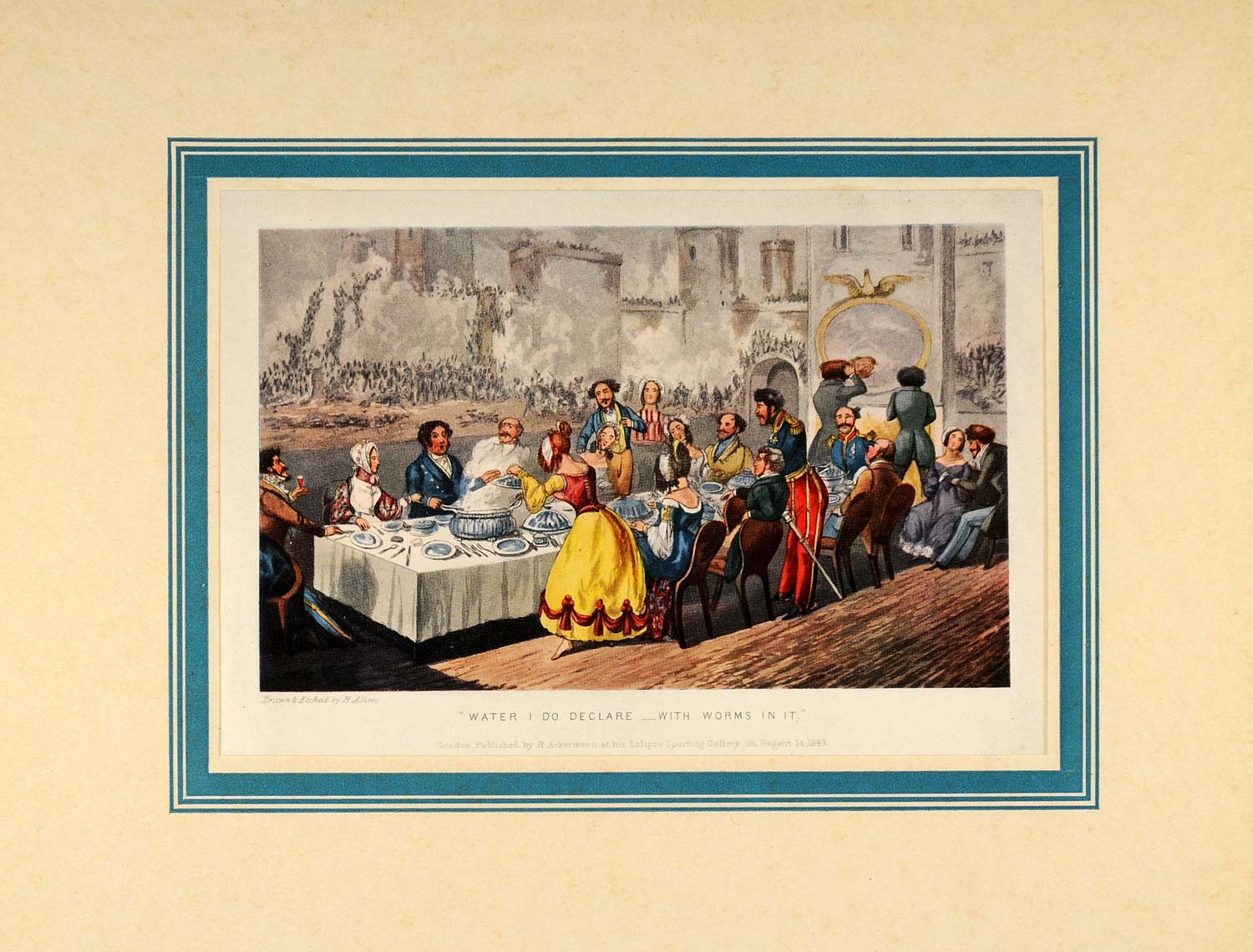 1924 Banquet Food Table 1843 Henry Alken Antique Print - ORIGINAL SPT1