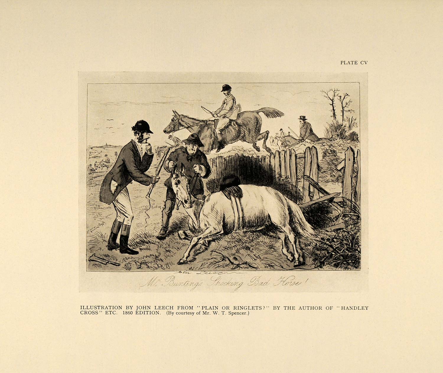 1924 Mr. Bunting's Horse 1860 John Leech Antique Print ORIGINAL HISTORIC SPT1