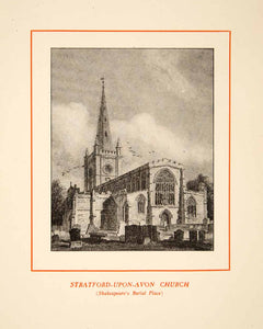 1900 Lithograph Art Holy Trinity Church Stratford-Upon-Avon England Grave SRP1