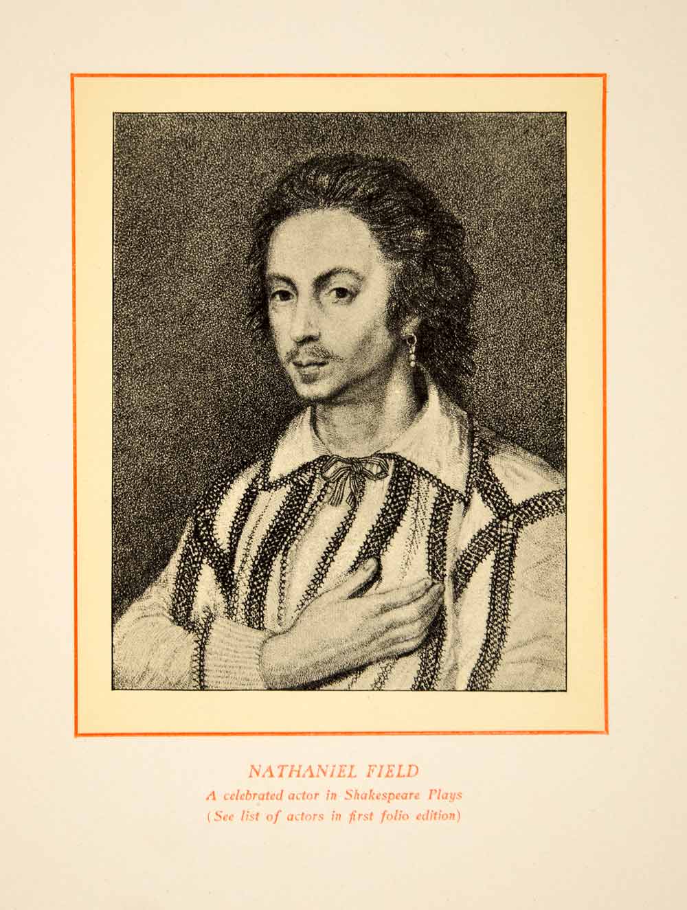 1900 Lithograph Art Nathan Field Stage Actor Portrait Shakespeare Theater SRP1