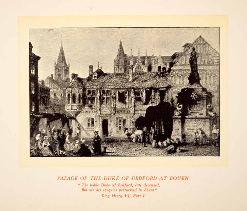 1900 Lithograph Art Palace Duke Bedford Rouen Haute-Normandie France Castle SRP1