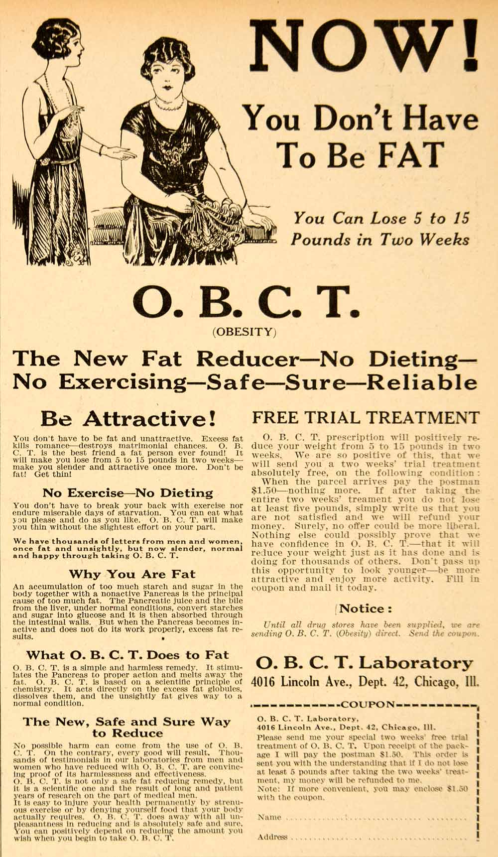 1926 Ad Obesity Drug Weight Loss Portrait Women Prescription Diet Exercise SSM1