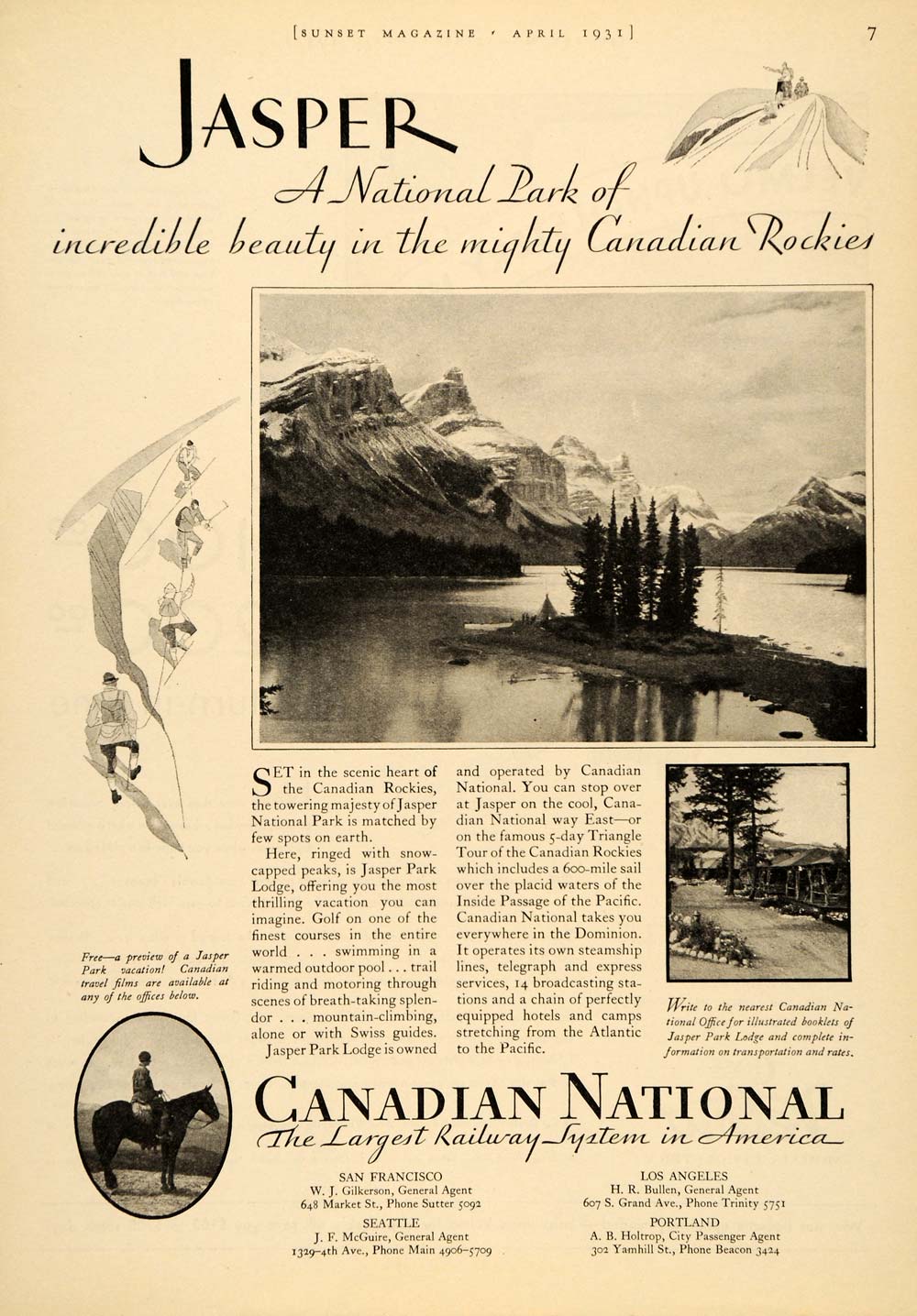 1931 Ad Jasper National Park Canadian National Railway - ORIGINAL ST1