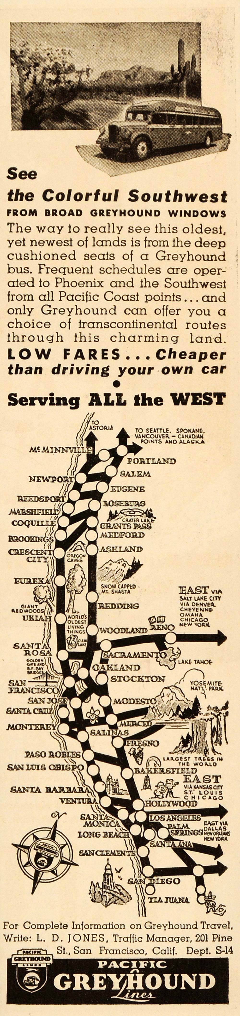 1936 Ad Pacific Greyhound Lines Bus Travel Coast Routes - ORIGINAL ST1