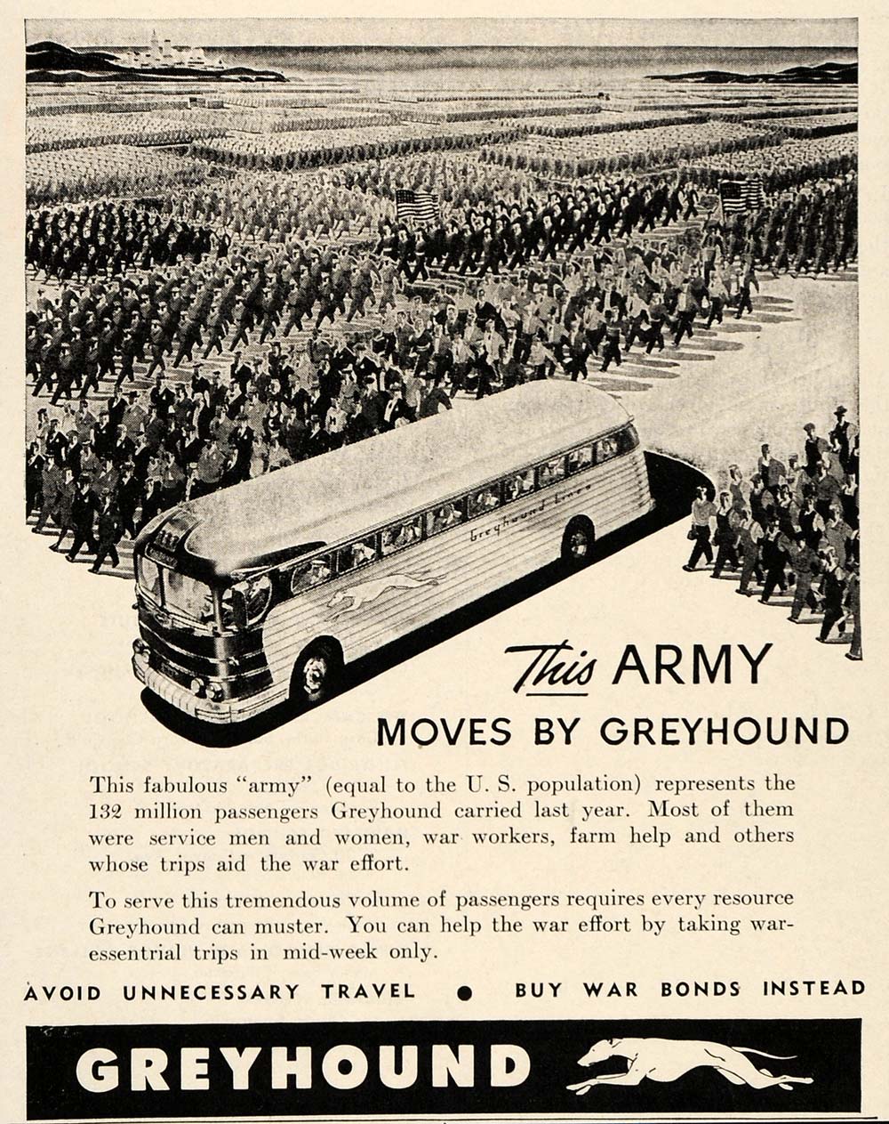 1943 Ad WWII Greyhound Lines Bus Travel Passengers WW2 - ORIGINAL ST1