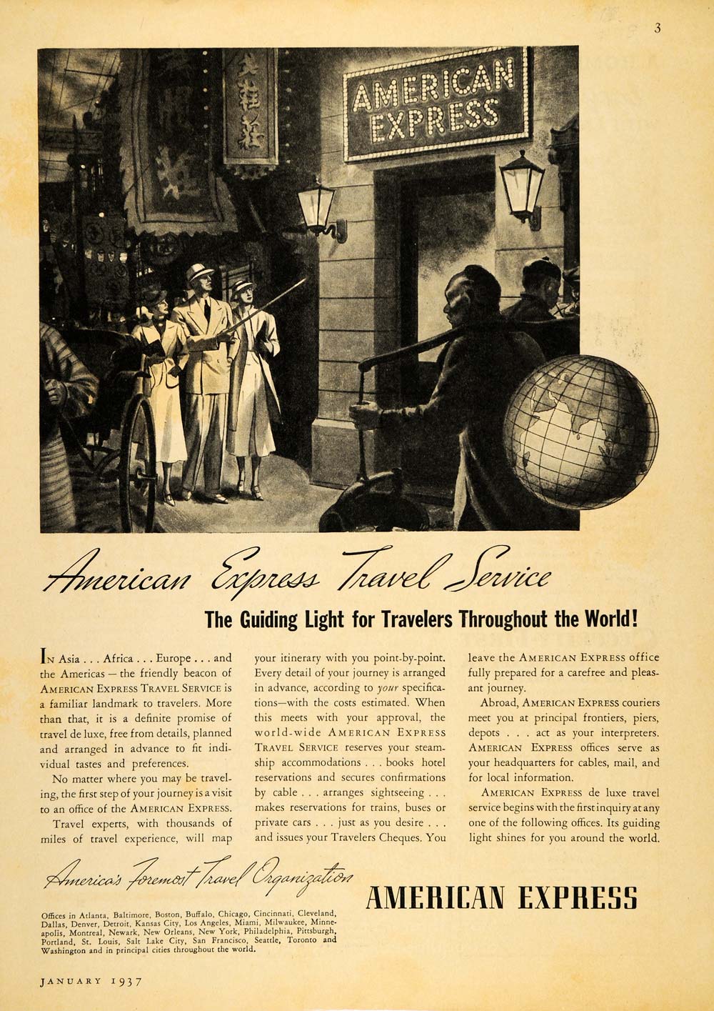 1937 Ad American Express Travel Service Travelers China - ORIGINAL