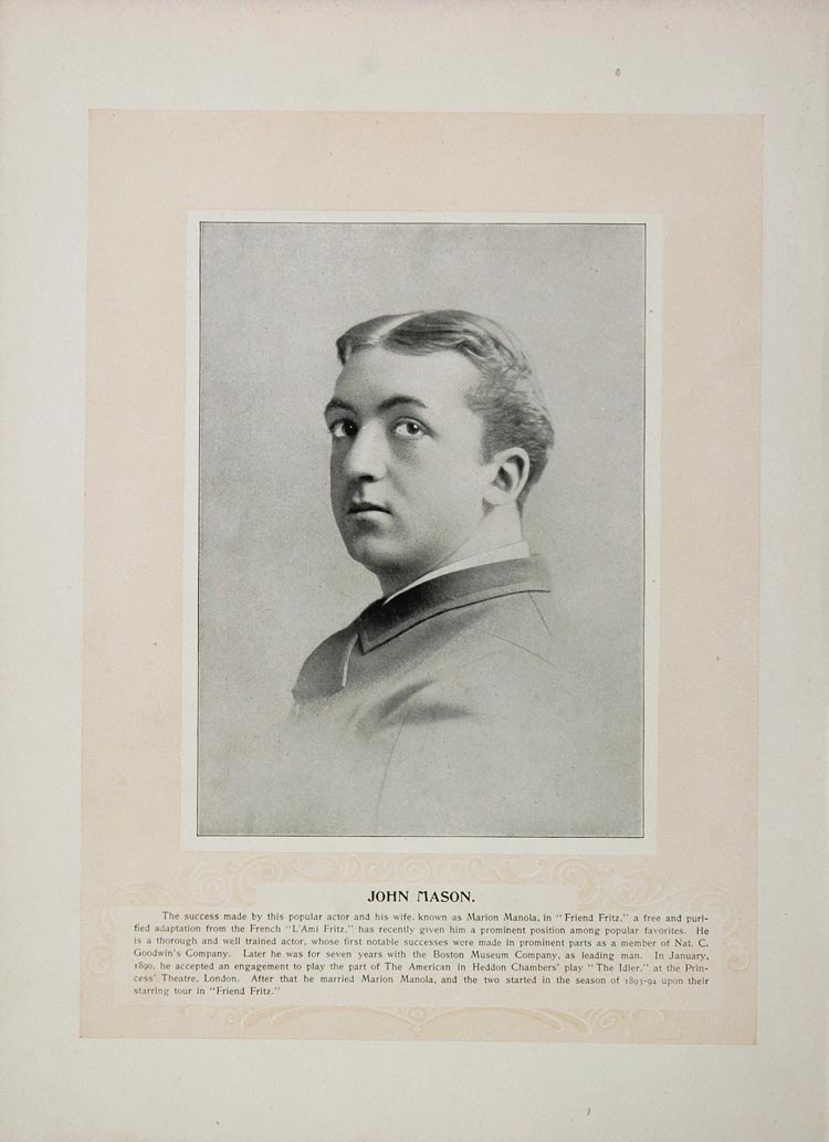 1894 Theater Stage Actors John Mason Belle Archer - ORIGINAL STAGE2
