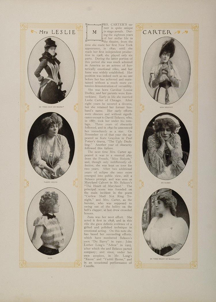 ORIG 1910 Print Mrs Leslie Carter Will Bradley Caroline - ORIGINAL STAGE3