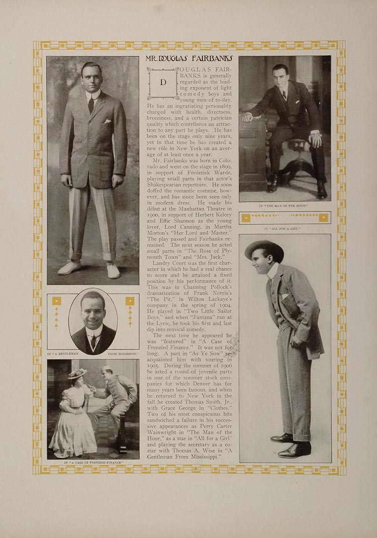 1910 Douglas Fairbanks Actor Stage Will Bradley Print - ORIGINAL STAGE3