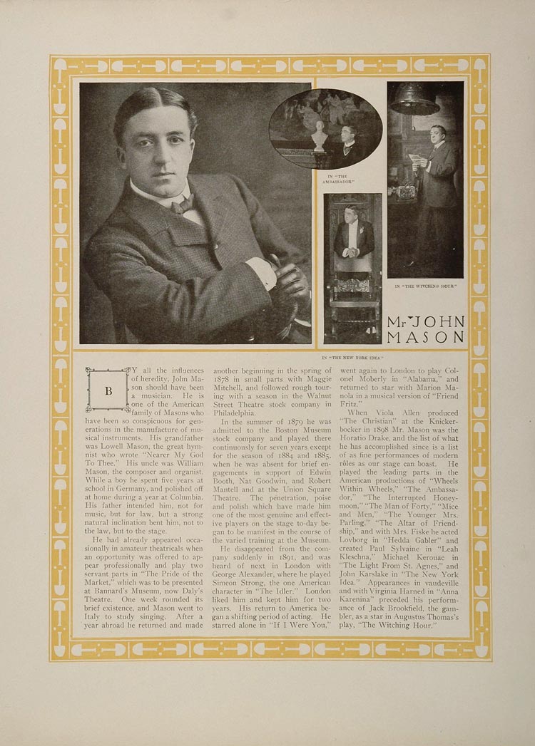 1910 John Mason Stage Actor William H. Bradley Print - ORIGINAL STAGE3
