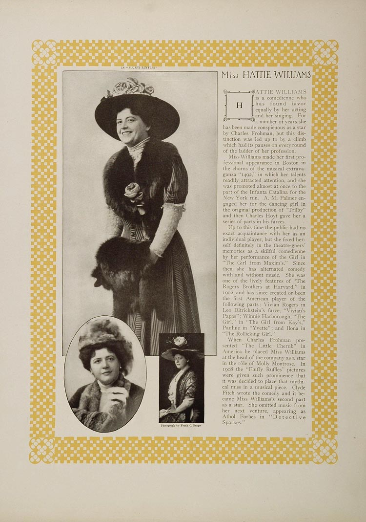 1910 Hattie Williams Stage Actress Comedienne Print - ORIGINAL STAGE3