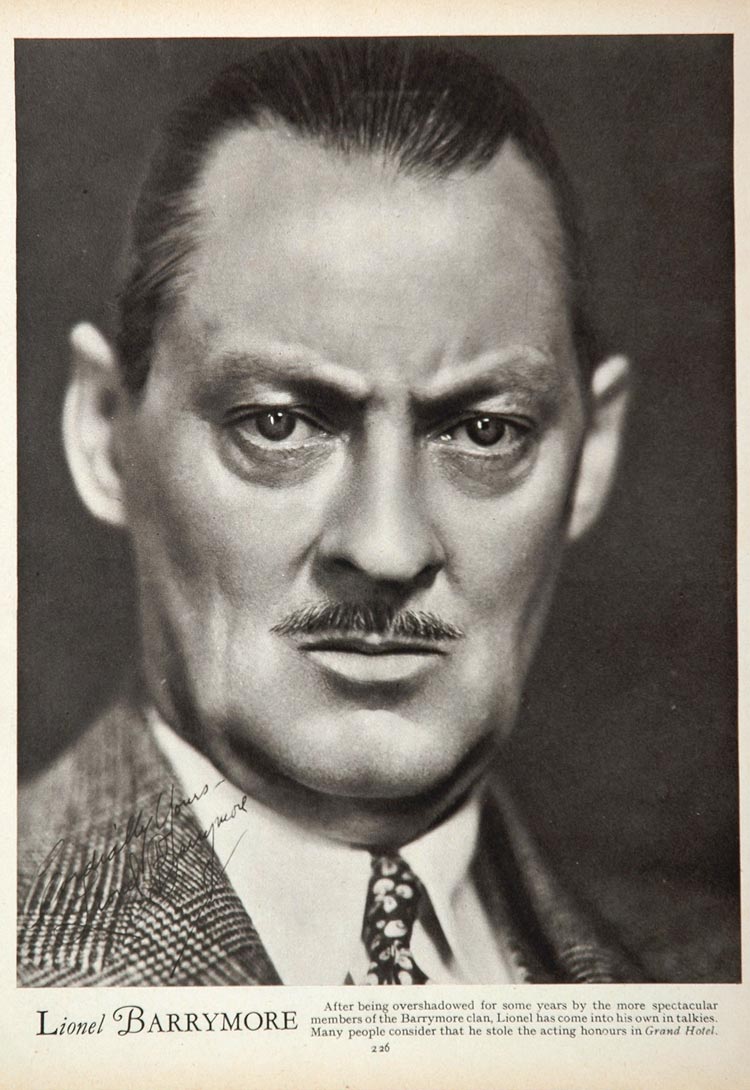 1933 Lionel Barrymore Movie Actor Film Portrait Print ORIGINAL HISTORIC STAGE4