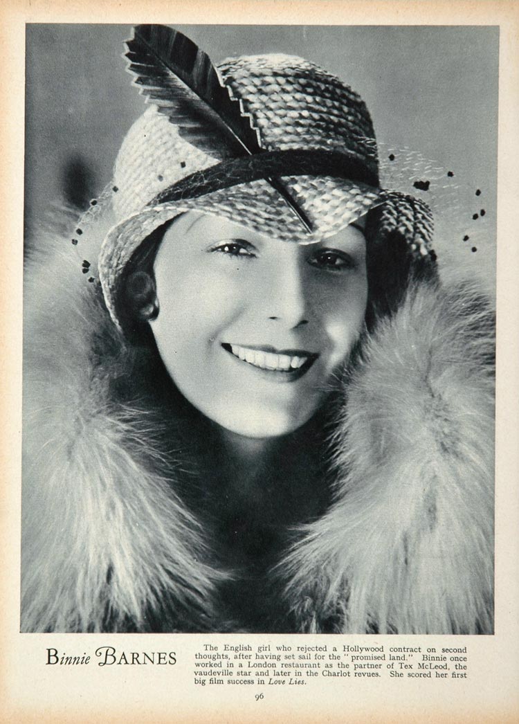 1933 Binnie Barnes British Movie Actress Portrait Print ORIGINAL HISTORIC STAGE4