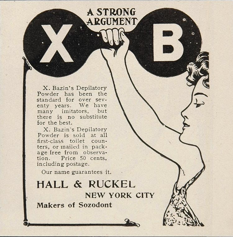 1907 Ad Woman Dumbbell Weight X Bazin Depilatory Powder - ORIGINAL STEPS