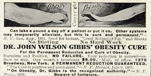 1907 Ad Weight Loss Obesity Fat Cure John Wilson Gibb - ORIGINAL STEPS