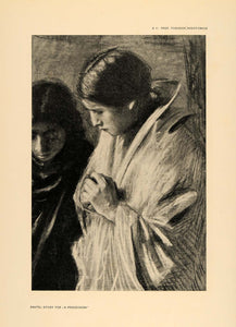 1906 Theodor Axentowicz Procession Religious Print - ORIGINAL HISTORIC STU1