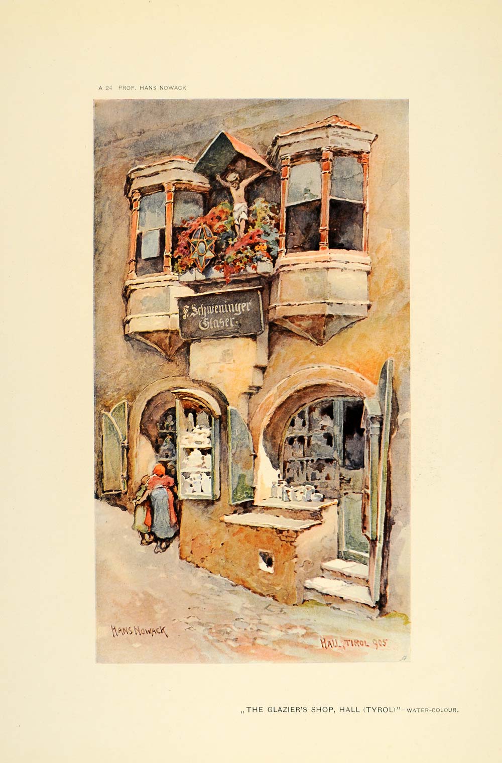 1906 Hans Nowack Glazier's Shop Hall in Tirol Print - ORIGINAL STU1