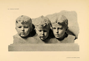 1906 Stanislav Sucharda Children Heads Sculpture Print ORIGINAL HISTORIC STU1