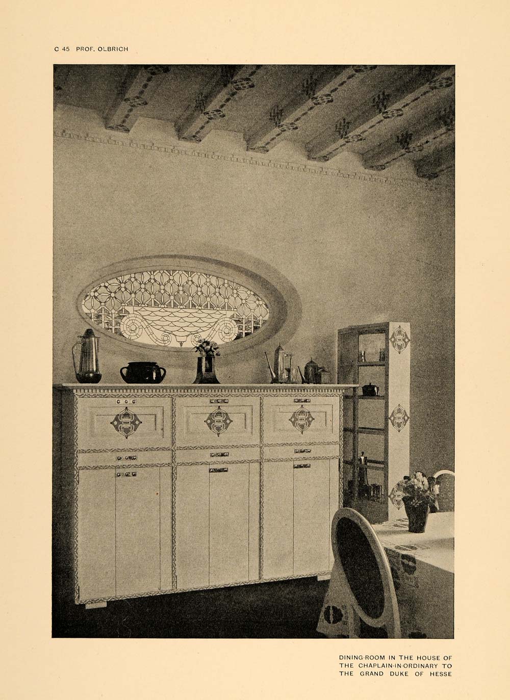 1906 Art Nouveau Dining Room Interior Design Print - ORIGINAL HISTORIC STU1
