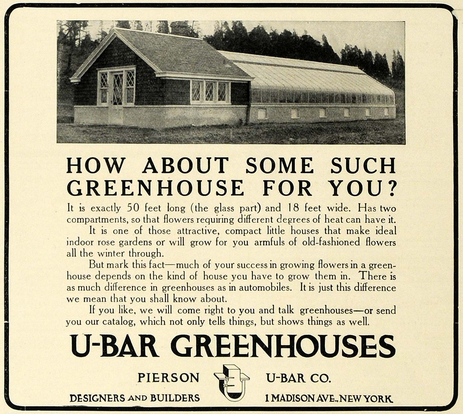 1909 Ad Pierson U-Bar Greenhouses Indoor Gardening - ORIGINAL ADVERTISING SUB1