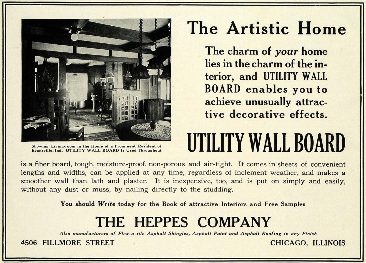 1913 Ad Heppes Utility Wall Board Decorative Chicago - ORIGINAL ADVERTISING SUB1