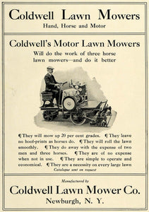 1911 Ad Antique Coldwell Riding Lawn Mowers Newburgh NY - ORIGINAL SUB1