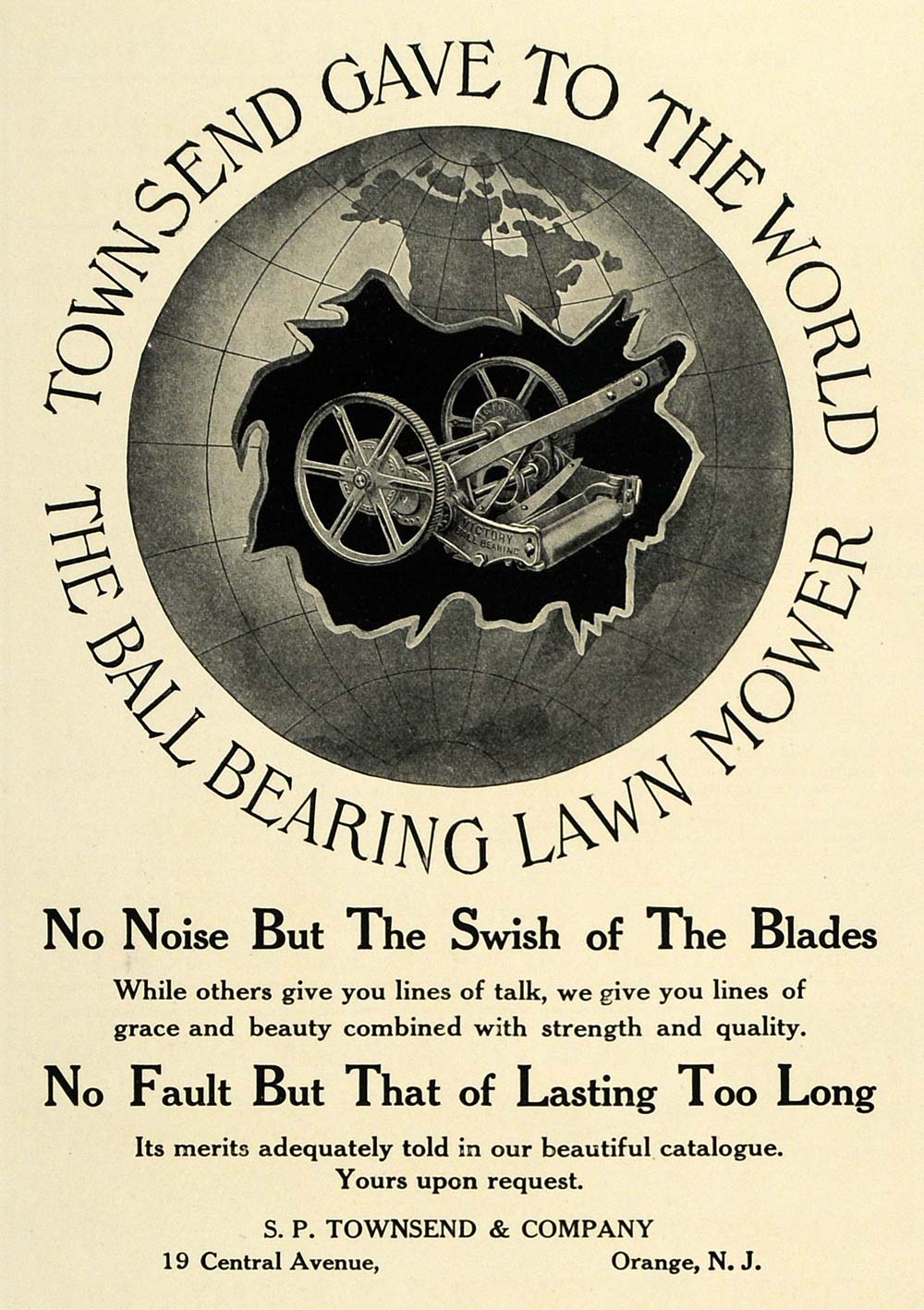 1911 Ad S.P. Townsend Ball Bearing Lawn Mower Orange NJ - ORIGINAL SUB1