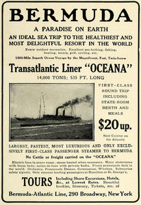 1912 Ad Bermuda Atlantic Line Oceana Ship Bermuda Trip - ORIGINAL SUB1