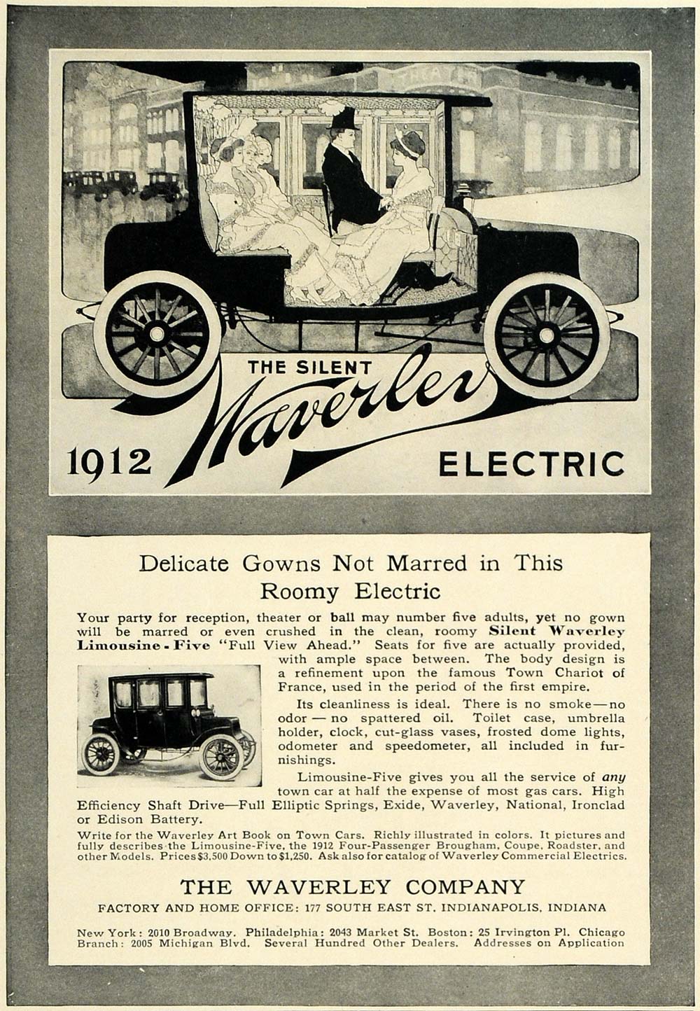 1912 Ad Antique Waverley Electric Automobiles Limousine - ORIGINAL SUB1