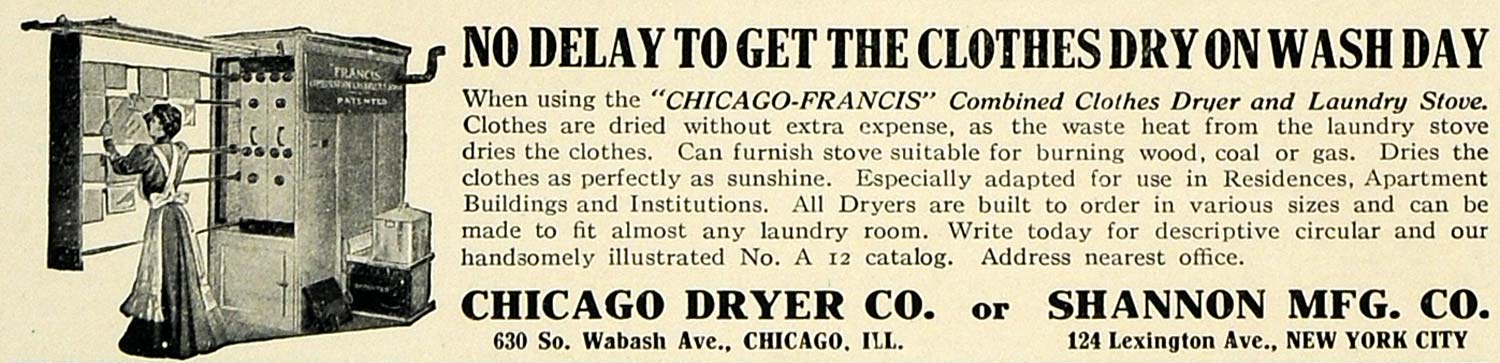 1912 Ad Antique Chicago Francis Clothes Dryer Shannon - ORIGINAL SUB1