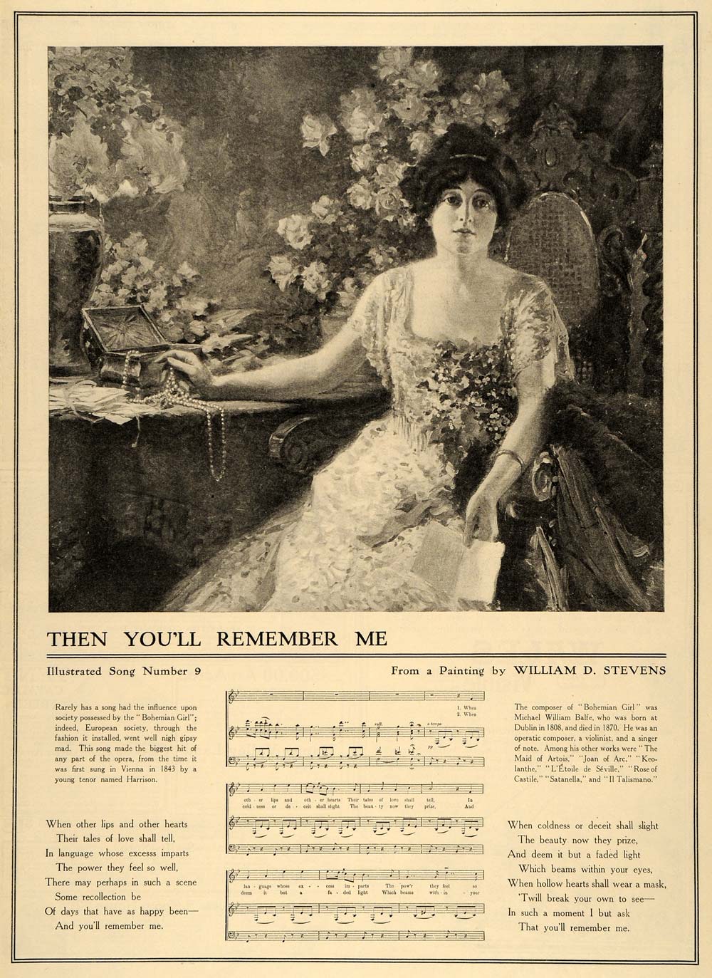 1911 Print Then You'll Remember Me Song William Stevens ORIGINAL HISTORIC SUN1
