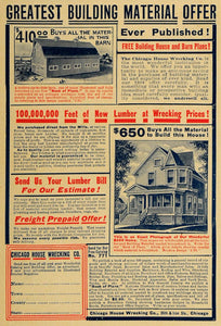 1909 Ad Chicago House Wrecking Lumber House Floor Plans - ORIGINAL SUN1