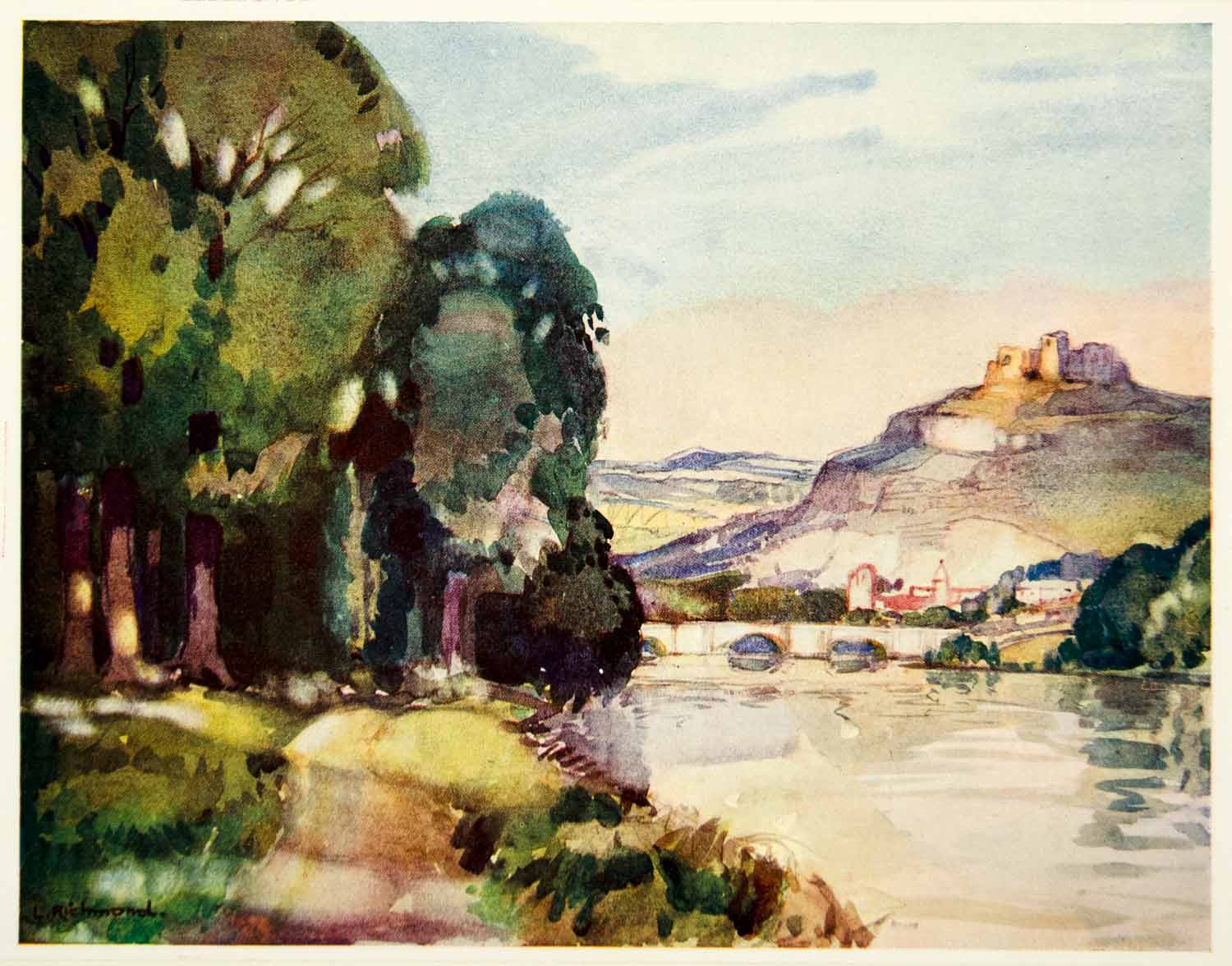 1933 Print Landscape England Scenery Bridge River Cityscape Leonard SWC1