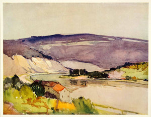 1933 Print River Doubs Besancon France Landscape River Hillside Leonard SWC1