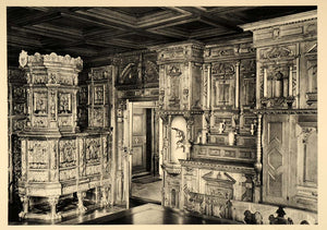 1938 Wulflingen Castle Knights Hall Room Switzerland - ORIGINAL PHOTOGRAVURE SZ1