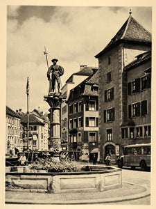 1938 Fronwagplatz Fountain Schaffhausen Switzerland - ORIGINAL PHOTOGRAVURE SZ1
