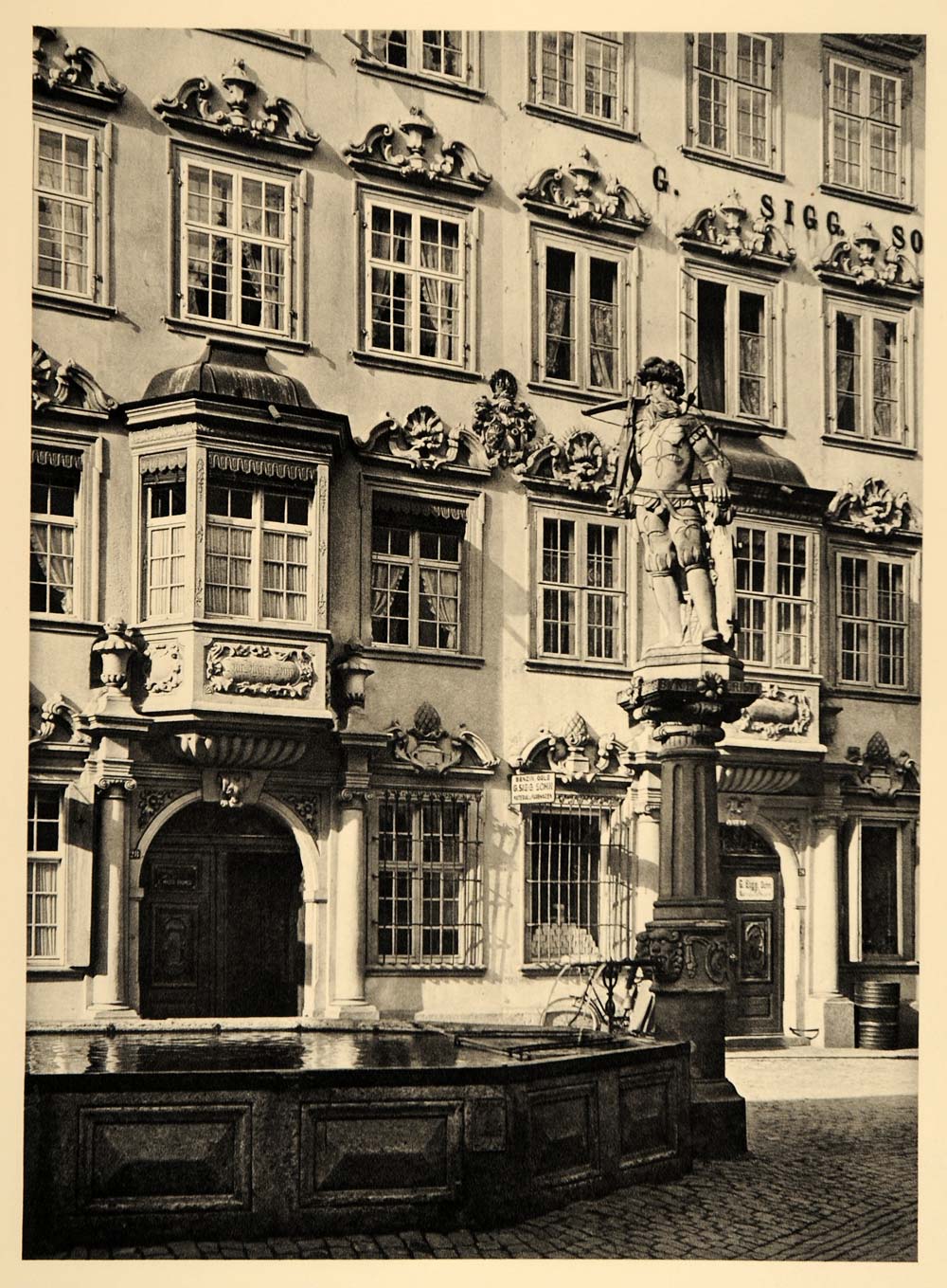1938 William Tell Fountain Schaffhausen Switzerland - ORIGINAL PHOTOGRAVURE SZ1
